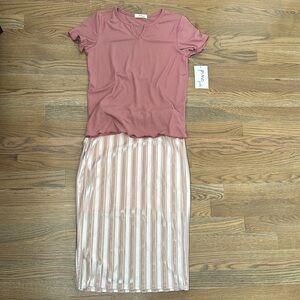 Event Ribbed Velvet Sheer Pencil Skirt Girls 10-12 Midi Beige Gold Lined Striped